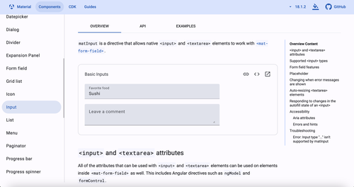 Angular Material - Inputs Documentation