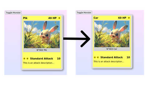 Step 1 - Card switching text but not the image or type