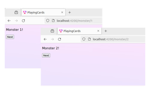 Example of a route update properly updating angular component